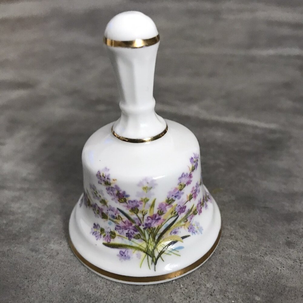 Sutherland Bone China Mini Bell Lavender Flowers White Gold England Garden Mom